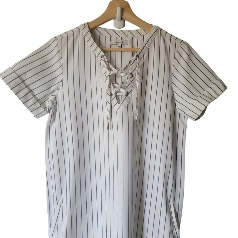 Madewell Harbor Lace-Up Neckline Minimalist Normcore Capsule Short Sleeve Dress - Picture 4 of 11
